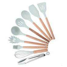 Load image into Gallery viewer, 9/10/12PCS Silicone Cooking Utensils Set Non-stick Spatula Shovel Wooden Handle Cooking Tools Set With Storage Box Kitchen Tools