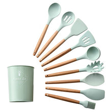 Load image into Gallery viewer, 9/10/12PCS Silicone Cooking Utensils Set Non-stick Spatula Shovel Wooden Handle Cooking Tools Set With Storage Box Kitchen Tools