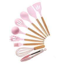 Load image into Gallery viewer, 9/10/12PCS Silicone Cooking Utensils Set Non-stick Spatula Shovel Wooden Handle Cooking Tools Set With Storage Box Kitchen Tools