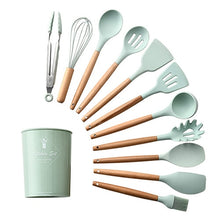 Load image into Gallery viewer, 9/10/12PCS Silicone Cooking Utensils Set Non-stick Spatula Shovel Wooden Handle Cooking Tools Set With Storage Box Kitchen Tools