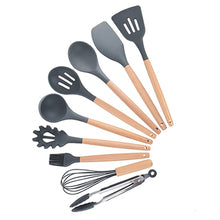 Load image into Gallery viewer, 9/10/12PCS Silicone Cooking Utensils Set Non-stick Spatula Shovel Wooden Handle Cooking Tools Set With Storage Box Kitchen Tools