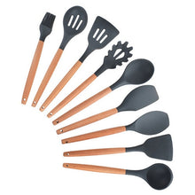 Load image into Gallery viewer, 9/10/12PCS Silicone Cooking Utensils Set Non-stick Spatula Shovel Wooden Handle Cooking Tools Set With Storage Box Kitchen Tools