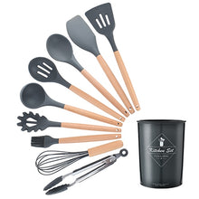 Load image into Gallery viewer, 9/10/12PCS Silicone Cooking Utensils Set Non-stick Spatula Shovel Wooden Handle Cooking Tools Set With Storage Box Kitchen Tools