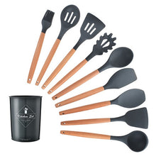 Load image into Gallery viewer, 9/10/12PCS Silicone Cooking Utensils Set Non-stick Spatula Shovel Wooden Handle Cooking Tools Set With Storage Box Kitchen Tools