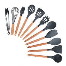 Load image into Gallery viewer, 9/10/12PCS Silicone Cooking Utensils Set Non-stick Spatula Shovel Wooden Handle Cooking Tools Set With Storage Box Kitchen Tools