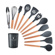 Load image into Gallery viewer, 9/10/12PCS Silicone Cooking Utensils Set Non-stick Spatula Shovel Wooden Handle Cooking Tools Set With Storage Box Kitchen Tools