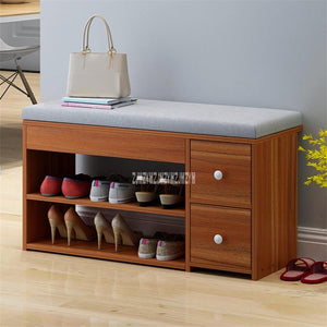 C3008-1 MDF Shoes Cabinet With 2-Drawer Cotton-Flax Cushion Shoe Storage Stool Living Room Shoe Rack Change Shoe Bench Organizer