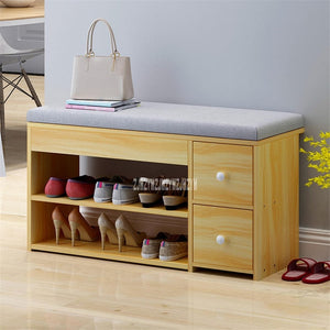 C3008-1 MDF Shoes Cabinet With 2-Drawer Cotton-Flax Cushion Shoe Storage Stool Living Room Shoe Rack Change Shoe Bench Organizer