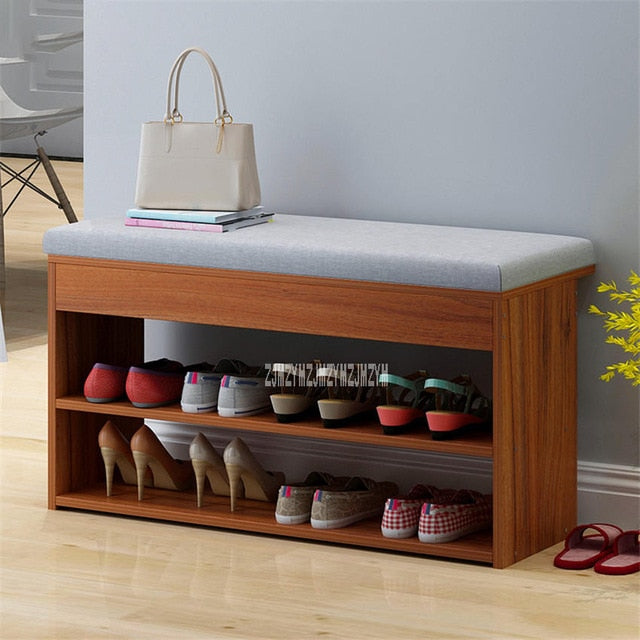 C3008-1 MDF Shoes Cabinet With 2-Drawer Cotton-Flax Cushion Shoe Storage Stool Living Room Shoe Rack Change Shoe Bench Organizer