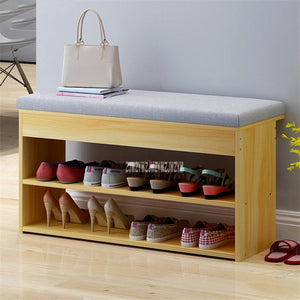 C3008-1 MDF Shoes Cabinet With 2-Drawer Cotton-Flax Cushion Shoe Storage Stool Living Room Shoe Rack Change Shoe Bench Organizer