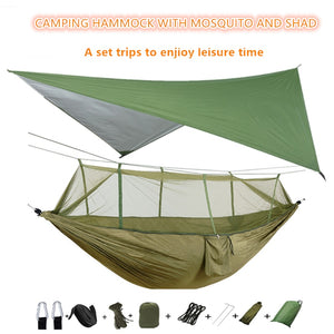 Portable Camping Hammock with Mosquito Net and Rain Fly Tarp,Hammock Canopy Nylon Hammocks Double Hammock Hiking Patio Furniture