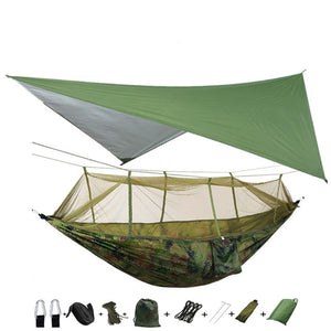 Portable Camping Hammock with Mosquito Net and Rain Fly Tarp,Hammock Canopy Nylon Hammocks Double Hammock Hiking Patio Furniture