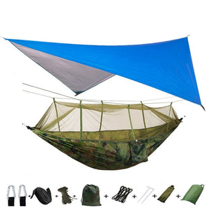 Portable Camping Hammock with Mosquito Net and Rain Fly Tarp,Hammock Canopy Nylon Hammocks Double Hammock Hiking Patio Furniture