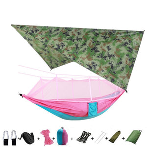 Portable Camping Hammock with Mosquito Net and Rain Fly Tarp,Hammock Canopy Nylon Hammocks Double Hammock Hiking Patio Furniture