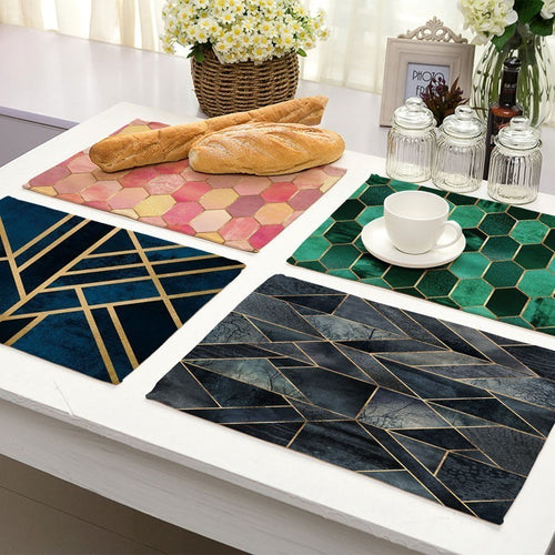 1Pcs Colorful Geometric Printed Kitchen Placemat Dining Table Mat Coaster Cotton Linen Pads Cup Mats 42*32cm Home Decor MG0028