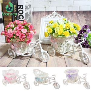 Modern Rattan Tricycle Bike Basket Garden Wedding Party Office Table Vase Storage Home Decoration Bedroom Vase Flower Decor Tool