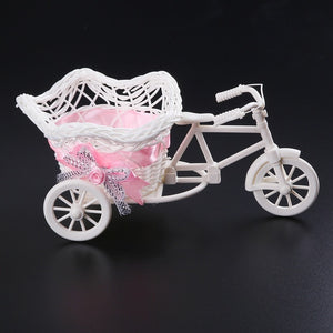 Modern Rattan Tricycle Bike Basket Garden Wedding Party Office Table Vase Storage Home Decoration Bedroom Vase Flower Decor Tool