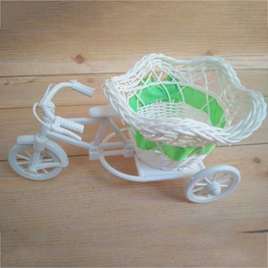 Modern Rattan Tricycle Bike Basket Garden Wedding Party Office Table Vase Storage Home Decoration Bedroom Vase Flower Decor Tool