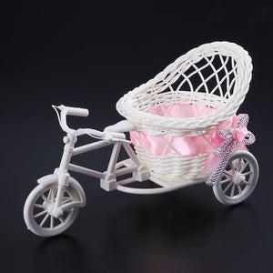 Modern Rattan Tricycle Bike Basket Garden Wedding Party Office Table Vase Storage Home Decoration Bedroom Vase Flower Decor Tool