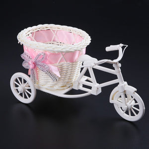 Modern Rattan Tricycle Bike Basket Garden Wedding Party Office Table Vase Storage Home Decoration Bedroom Vase Flower Decor Tool