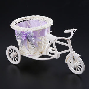 Modern Rattan Tricycle Bike Basket Garden Wedding Party Office Table Vase Storage Home Decoration Bedroom Vase Flower Decor Tool