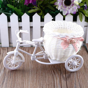 Modern Rattan Tricycle Bike Basket Garden Wedding Party Office Table Vase Storage Home Decoration Bedroom Vase Flower Decor Tool