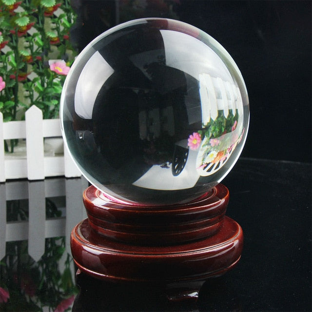 30/40mm Transparent Crystal Ball Magic Photography FengShui Round Clear Glass Ball with Wood Stand Home Office Decor Craft Gift