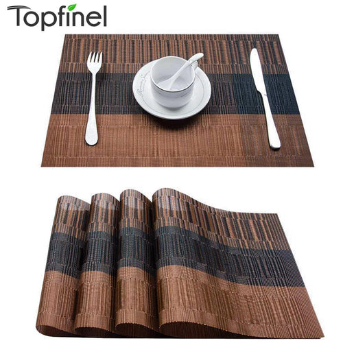 Topfinel Set of 4 PVC Bamboo Plastic Placemats for Dining Table Runner Linens Place Mat in Kitchen Accessories Cup Wine Mat