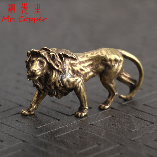 Pure Copper Majestic Lion King Miniatures Figurines Desk Decorations Vintage Brass Mini Animal Statue Home Decor Ornaments Craft