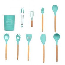 Load image into Gallery viewer, 9/10/12PCS Silicone Cooking Utensils Set Non-stick Spatula Shovel Wooden Handle Cooking Tools Set With Storage Box Kitchen Tools