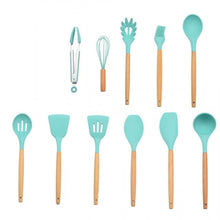 Load image into Gallery viewer, 9/10/12PCS Silicone Cooking Utensils Set Non-stick Spatula Shovel Wooden Handle Cooking Tools Set With Storage Box Kitchen Tools