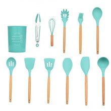 Load image into Gallery viewer, 9/10/12PCS Silicone Cooking Utensils Set Non-stick Spatula Shovel Wooden Handle Cooking Tools Set With Storage Box Kitchen Tools