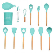 Load image into Gallery viewer, 9/10/12PCS Silicone Cooking Utensils Set Non-stick Spatula Shovel Wooden Handle Cooking Tools Set With Storage Box Kitchen Tools