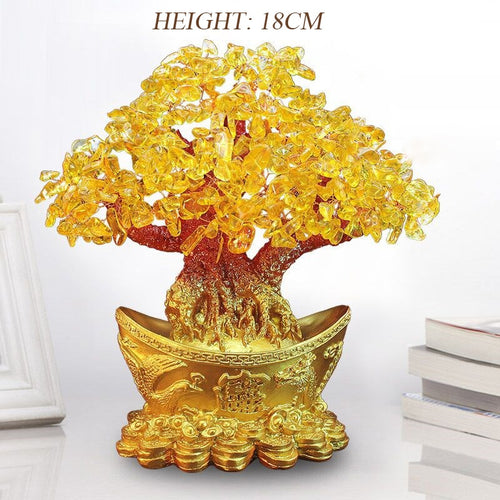 Crystal Fortune Tree Ornament Wealth Chinese Gold Ingot Tree Lucky Money Tree Ornament Home Office Decoration Tabletop Crafts