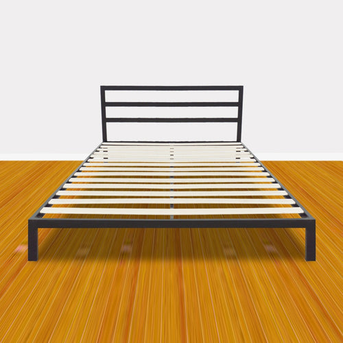 Twin/Full/Queen Size Wood & Iron Metal Bed Frame & Bed Platform Stable for High Capacity Bedroom Furniture Black - US Stock