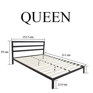 Twin/Full/Queen Size Wood & Iron Metal Bed Frame & Bed Platform Stable for High Capacity Bedroom Furniture Black - US Stock