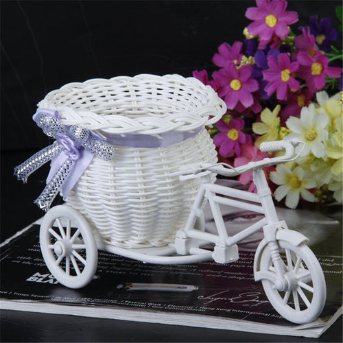 Excellent White Tricycle Bike Flower Basket Container For Flower Plant Home Decor Vase