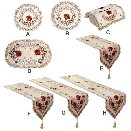 Fashionable Placemat Retro European Pastoral Embroidered Floral Tablecloth Table Runner Home Kitchen Dining Room Decoration