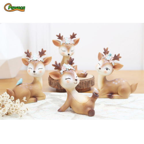 Cartoon Cute Sika Deer Fairy Garden Resin Crafts Figurines For Home Decoration Car Ornament