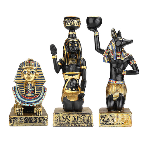 Resin Figurines Candleholder Retro Ancient Egyptian Goddess Sphinx Anubis Shape Candlestick Crafts Home Decorative Ornaments