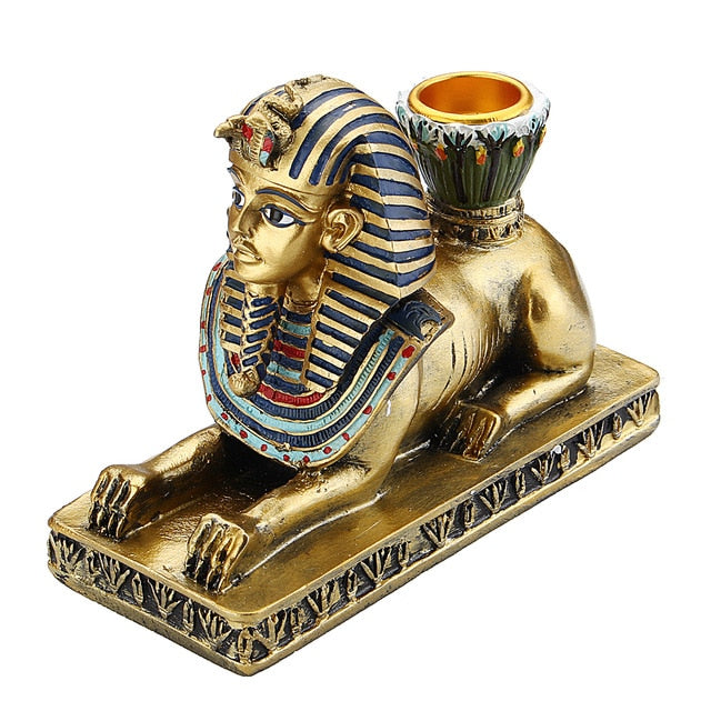 Resin Figurines Candleholder Retro Ancient Egyptian Goddess Sphinx Anubis Shape Candlestick Crafts Home Decorative Ornaments