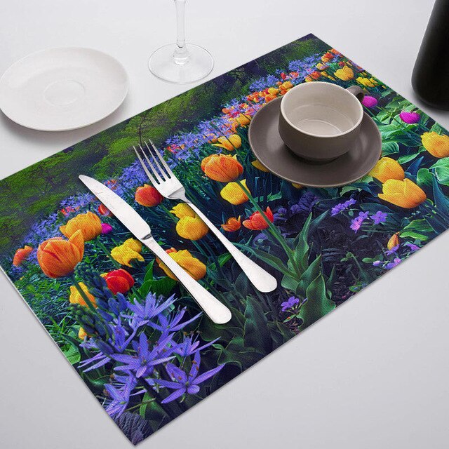 SEAAN Oil Painting Drink Coasters Reusable Dining Table Mat Placemats for Kitchen Table Polyester or Cotton and Line Decor