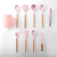 Load image into Gallery viewer, hot 11pcs Silicone Cooking Utensils Set Non-stick Spatula Shovel Wooden Handle Cooking Tools Set With Storage Box Kitchen Tools