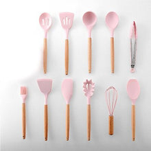 Load image into Gallery viewer, hot 11pcs Silicone Cooking Utensils Set Non-stick Spatula Shovel Wooden Handle Cooking Tools Set With Storage Box Kitchen Tools