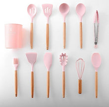 Load image into Gallery viewer, hot 11pcs Silicone Cooking Utensils Set Non-stick Spatula Shovel Wooden Handle Cooking Tools Set With Storage Box Kitchen Tools