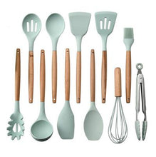 Load image into Gallery viewer, hot 11pcs Silicone Cooking Utensils Set Non-stick Spatula Shovel Wooden Handle Cooking Tools Set With Storage Box Kitchen Tools