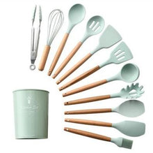 Load image into Gallery viewer, hot 11pcs Silicone Cooking Utensils Set Non-stick Spatula Shovel Wooden Handle Cooking Tools Set With Storage Box Kitchen Tools