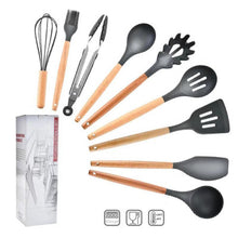 Load image into Gallery viewer, hot 11pcs Silicone Cooking Utensils Set Non-stick Spatula Shovel Wooden Handle Cooking Tools Set With Storage Box Kitchen Tools