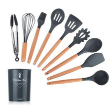 Load image into Gallery viewer, hot 11pcs Silicone Cooking Utensils Set Non-stick Spatula Shovel Wooden Handle Cooking Tools Set With Storage Box Kitchen Tools