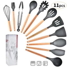 Load image into Gallery viewer, hot 11pcs Silicone Cooking Utensils Set Non-stick Spatula Shovel Wooden Handle Cooking Tools Set With Storage Box Kitchen Tools